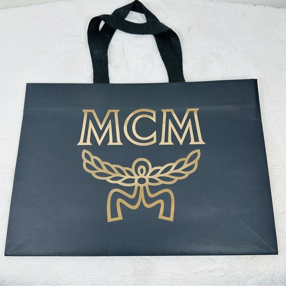 MCM Authentic Black Gold Logo Shopping Paper Bag Gift Tote Small 14.5”x10”x5” - Picture 1 of 4